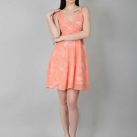 Peach Tropical Flared Dress